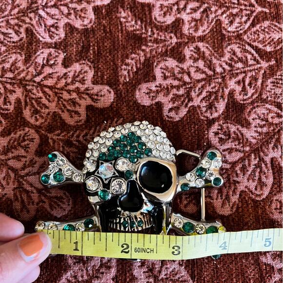 Bling Skull Crossbones Belt Buckle Emerald Green Bling - Picture 5 of 10
